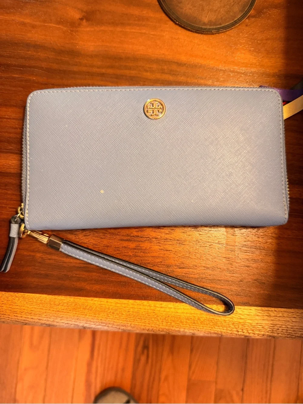 Tory Burch Powder Blue Leather Tote with Laptop Sleeve and Wallet/Wristlet